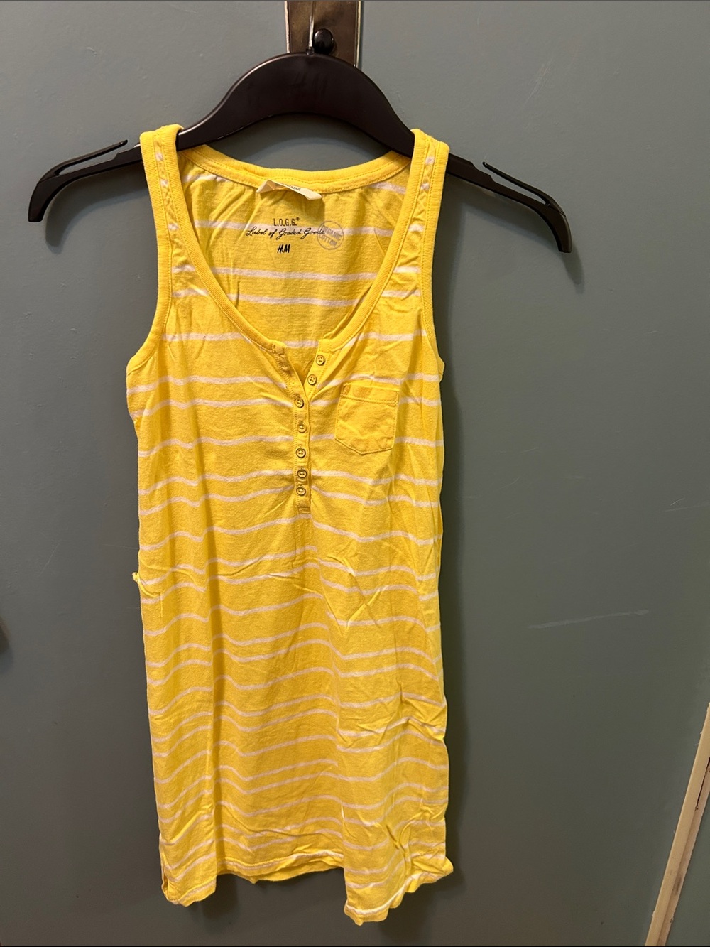 H&M Yellow White Striped Henley Tank Dress ORGANIC COTTON